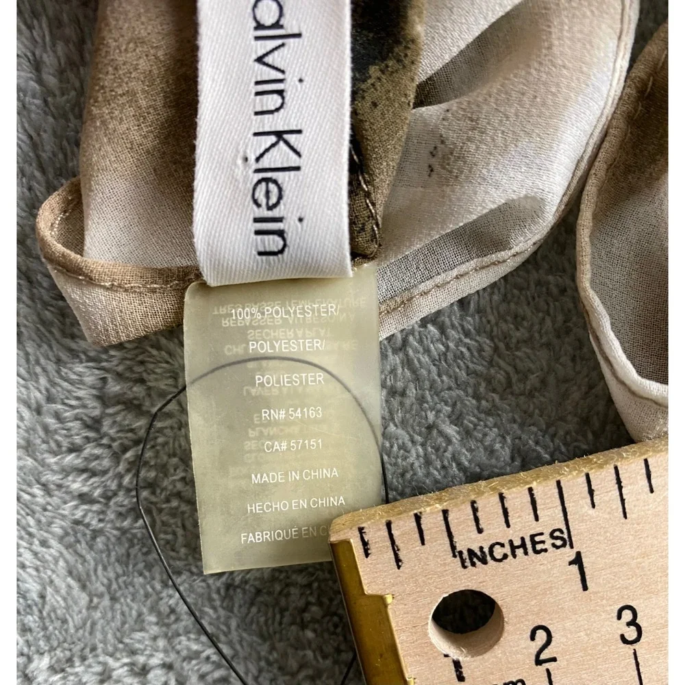 Calvin Klein Womens Abstract Tie Dye Chiffon Scarf Beige Brown Neutral Oblong